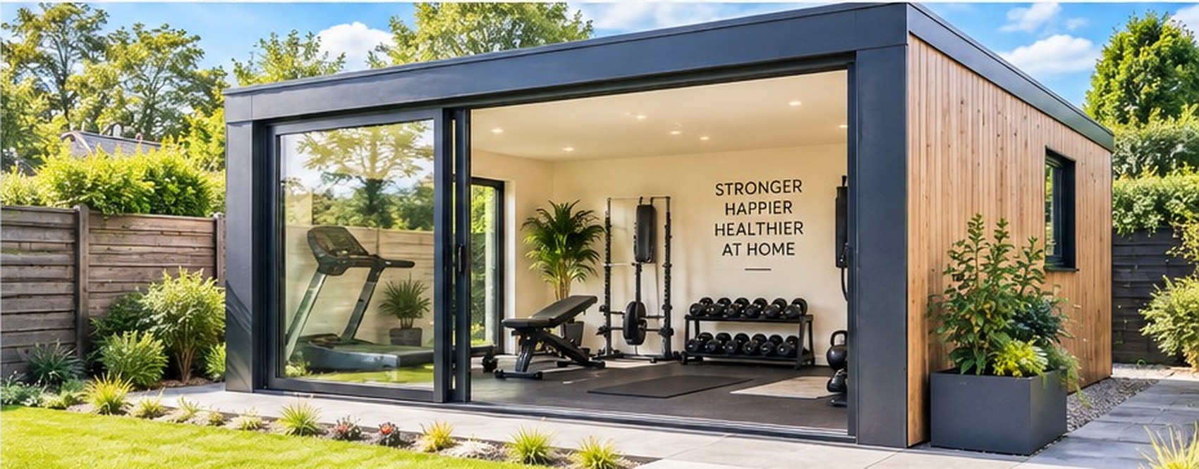 Bright daytime garden room home gym